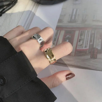 Riolio Fashion Irregular Concave Convex Gold Silver Color Ring Width Open Finger Ring For Women Men Jewelry